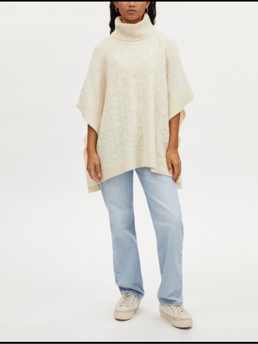 Coach Cream Cable-Knit Turtleneck Poncho